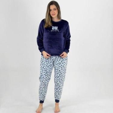 Imagem de Pijama Pzama de Inverno Fleece Manga Longa com Calça Feminino-Feminino