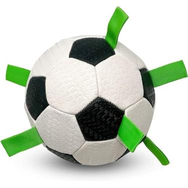 Imagem de Hyper Pet Grab Tabs Bola de futebol para cães com alças (19 cm) para uso interno ou externo; bola de busca interativa durável com brinquedo de puxar para todas as raças de cães