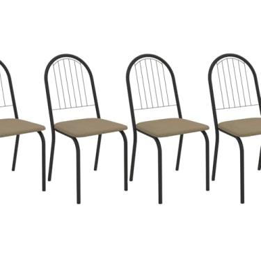 Imagem de Kit 4 Cadeiras de Metal Noruega Clássico Preto Fosco/Bege