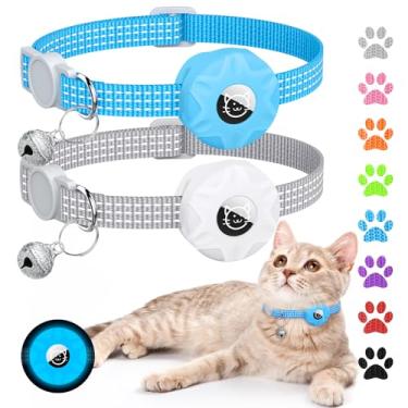 Imagem de Coleira para gatos Apple AirTag, rastreador GPS com design reflexivo, coleira leve para gatinhos com sino (cinza/azul luminoso)