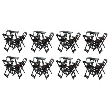 Imagem de Kit 8 Jogos de Mesa Bistrô de Madeira com 4 Cadeiras Dobravel Ideal para Bar e Restaurante Tabaco