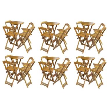 Imagem de Kit 6 Jogos de Mesa Bistrô de Madeira com 4 Cadeiras Dobravel Ideal para Bar e Restaurante Castanho