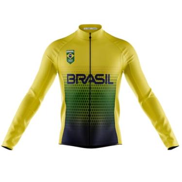 Imagem de Camisa Ciclismo Brasil Decole Manga Longa Dry Fit Uv Bike Mtb