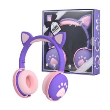 Imagem de Headphone  infantil  bluetooth de gatinho  com led RGB - LEHMOX, roxo 