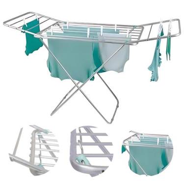 Imagem de Varal De Chao Aluminio Secar Roupas Lavanderia 1,43m Dobravel Retratil