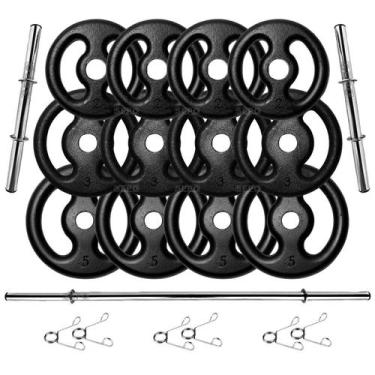 Imagem de Kit 40Kg em Anilhas de Ferro com 2 Barras 40cm e 1 Barra 150cm - SEPO