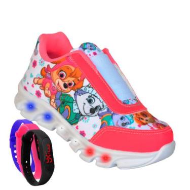 Imagem de Tenis Feminino De Led Infantil  Patrulha Canina Meninas Casual + Relog