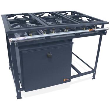 Imagem de Fogão Industrial 6 Bocas Alta Pressão P7 com Forno 126L Tampa Pintada 