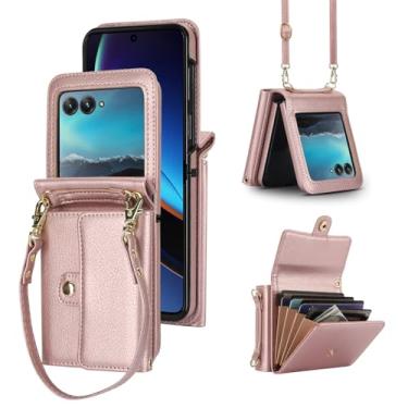 Imagem de Asuwish Capa de telefone para Motorola Razr 2024/Moto Razr 50 capa carteira com alça transversal para pulso cordão suporte para cartão de crédito compartimento para cartão de crédito bolsa de couro