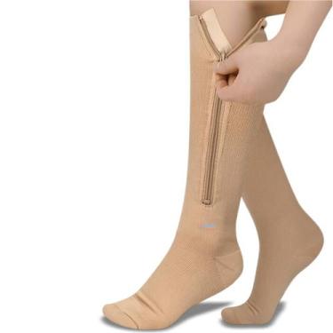Imagem de Meia Cano Alto Para Varizes Trombose Média Compressão Com Zíper Origin