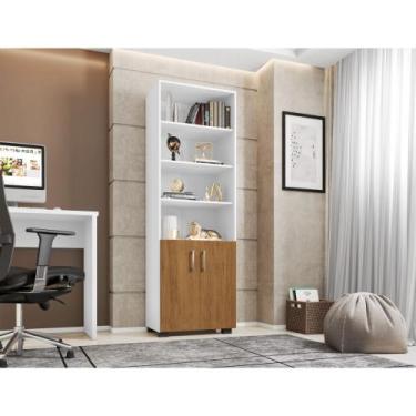 Imagem de Estante Livreiro 5 Prateleiras Cor Branco E Portas Pequenas - Móveis L