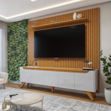 Imagem de Conjunto Rack Grécia 220cm com Painel Ripado para Tv de até 75 Polegadas Paris Off White/Naturalle