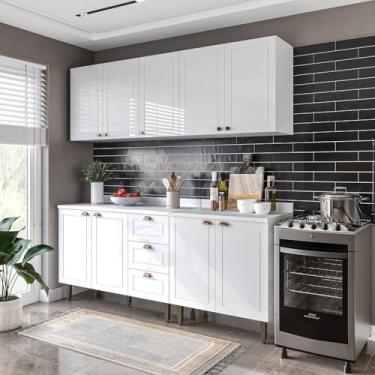 Imagem de Cozinha Pérola com Tampo 4 Peças Aéreos com 5 Portas, Balcão 2 Gavetas 3 Portas e Balcão 2 Portas Ye Branco