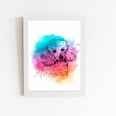 Imagem de Poodle Cachorro Colorido Quadro Moldura Branca 60X40Cm - Plimshop