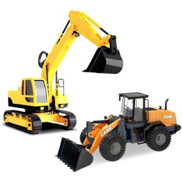 Imagem de Combo 2 Carrinhos de Brinquedo Trator Escavadeira e Pá Carregadeira In