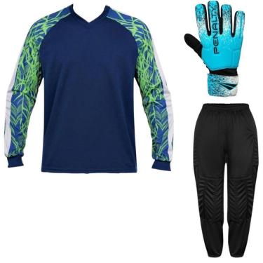 Imagem de Kit Goleiro Infantil Camisa Napoli Kanga + Calça TRB + Luva Penalty-Unissex