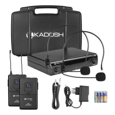 Imagem de 2 Microfone Headset K-412h Com Bodypack Receptor 2 Antenas - KADOSH