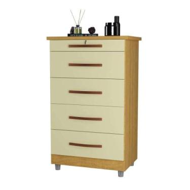 Imagem de Cômoda Quarto Gaveteiro Retrô Multiuso 5 Gavetas Emas Primus - Mel/Pér
