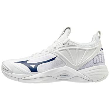 Imagem de Mizuno Tênis de vôlei feminino Wave Momentum 2, Branco/Azul marinho, 42