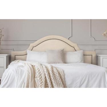 Imagem de Cabeceira Casal Provençal Luxo 140x60 Suede Off White - Tachas Fumê - 