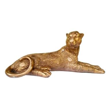 Imagem de Enfeite Pantera Sentada Tricô  Escultura Gesso  Artesanato - ORÁCULO, 