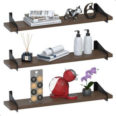 Imagem de 3 Prateleiras De Madeira Estilo Industrial Suspensa Max60p - ContelSto