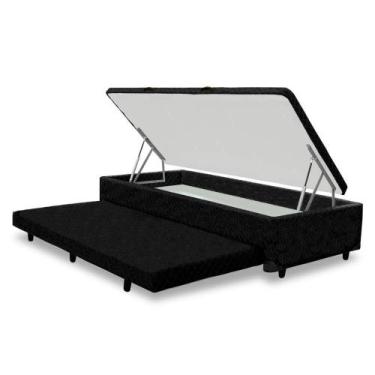 Imagem de Base Para Cama Box Solteiro 3 Em 1 Com Baú E Cama Auxiliar Preta - E B