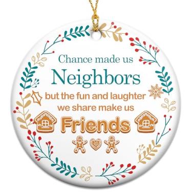 Imagem de Enfeites de Natal para vizinhos, enfeites de Natal engraçados para amigos vizinhos, melhores amigos, ideias de presente de vizinho, decoração de Natal de pão de gengibre, decoração de árvore de Natal,