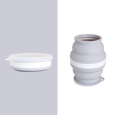Imagem de ENJHIKE Copo dobrável de silicone portátil com cordão resistente ao calor copos dobráveis tampa dobrável caneca de viagem de armazenamento para água quente (cinza, 350 ml)