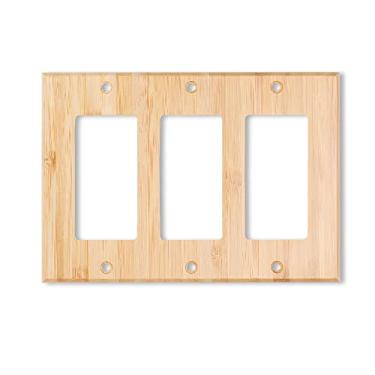 Imagem de Tampa de interruptor de luz de madeira crua tampas de tomada placa de parede tripla basculante 11,4 cm x 16 cm placa de interruptor de luz de madeira maciça tampa de tomada decorativa (botão triplo )