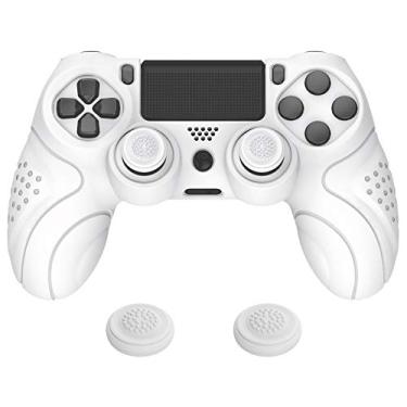 Imagem de PlayVital Guardian Edition White Ergonomic Soft Anti-Slip Controller Silicone Case Cover for PS4 Slim/Pro, Rubber Protector with White Joystick Caps