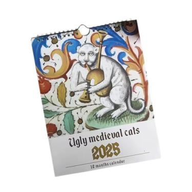Imagem de Generic Calendário 2025 Coil Coil Calendário de parede Decoração de casa portátil Calendário mensal Calendário de escritório para restaurante Café Dormitório, Gato Estranho