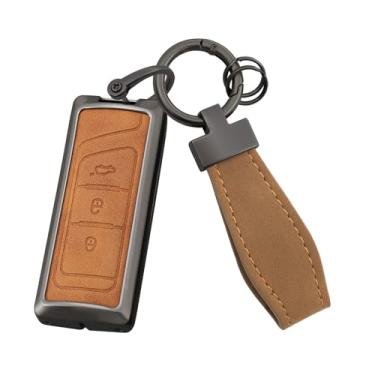 Imagem de HIBEYO Capa de chaveiro compatível com GAC Trumpchi GS5 2020 2021 2023 GS8 2017 2018 2019 Acessórios Capa de chave de couro e liga de zinco com chaveiro presente-E tipo marrom