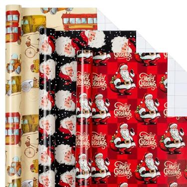 Imagem de Afucus Papel de embrulho de Natal, 3 mini rolos, floco de neve, Papai Noel, trem de brinquedo, rolos de papel de presente de Feliz Natal para Natal, festas, aniversários, festas e feriados (43 x 300