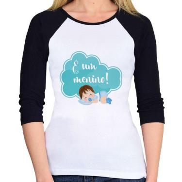 Imagem de Baby Look Raglan É um menino Manga 3/4 - Foca na Moda, Branco, Preto, 