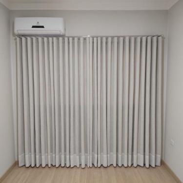 Imagem de Cortina Trilho Suíço Duplo Voil Linho Com Forro Blackout Cinza 7,00X2,