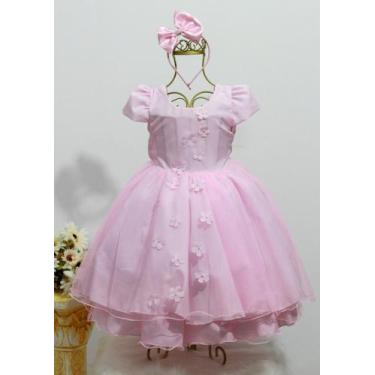 Imagem de Vestido Infantil Rosa Daminha Borboletas Luxo E Tiara - Pingo de Gente