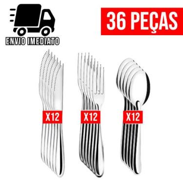 Imagem de Conjunto de Talheres 36 Peças Prime para Cozinha Aço Inox 12 Garfos 12