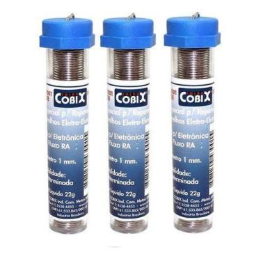 Imagem de Kit 03 Tubos Solda Estanho 1mm 63x37 1.0mm C/ Fluxo - Cobix, Fio