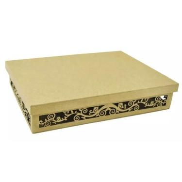 Imagem de Kit 5 Caixa Retangular Tampa Sapato Arabesco Com Passaro G 33x24x6 Mdf