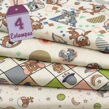 Imagem de Kit de Tecido Tom e Jerry Planetas Bege (30x70) 4 Estampas - Ibirapuer