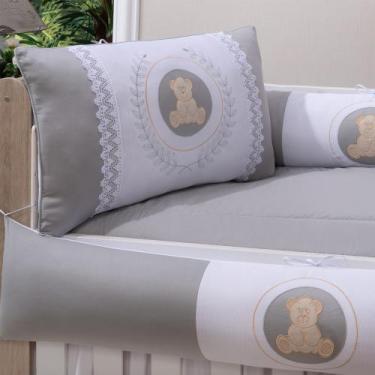 Imagem de Kit enxoval para berço bebê 500 ursinho cinza neutro com saia - MEDINA