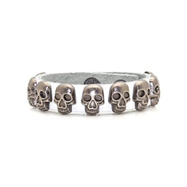 Imagem de Xusamss Pulseira de couro com fivela de liga punk rock, pulseira de caveira, pulso de 19 cm, 7.5 inches, liga metálica, Sem pedras preciosas