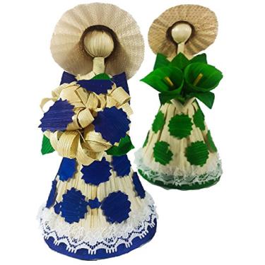 Imagem de Boneca decorativa de casca de milho Jacq & Jürgen Pacote com 2 bonecas artesanais mexicanas e tradicionais ornamentos decorativos para decoração de casamento Belo suporte Small