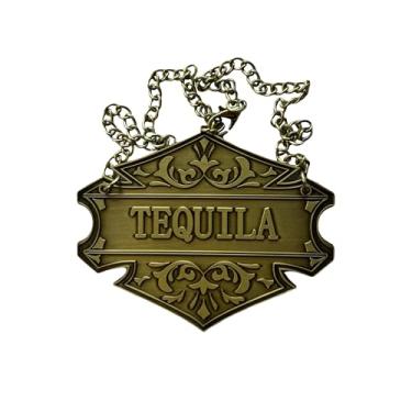 Imagem de 1 etiqueta de decantador de bebidas com corrente ajustável - 6 x 5 cm - Etiqueta elegante de garrafa de tequila para bares e festas em casa