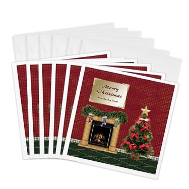 Imagem de Árvore de Natal Merry Christmas, Lareira com meias, Cartões para casa nova - 15 x 15 cm, conjunto de 6 (gc_167290_1)