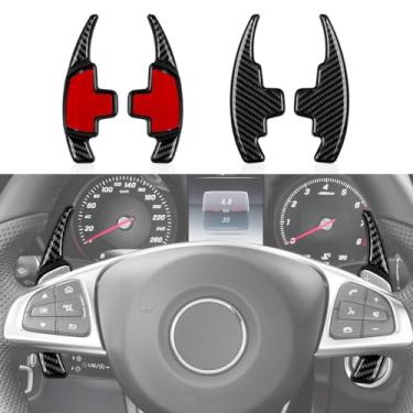 Imagem de 2 peças de extensões de câmbio de volante acabamento de fibra de carbono adesivo decalque compatível com Mercedes Benz A B C E G S SL classe GLA GLB GLC GLE GLS SLC CLA CLS acessórios (preto)