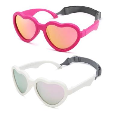 Imagem de Hycredi Óculos de sol em forma de coração para bebês – com alça ajustável, lentes polarizadas para recém-nascidos de 0 a 24 meses, A4 - (rosa vermelho/vermelho espelhado + branco/roxo espelhado) -