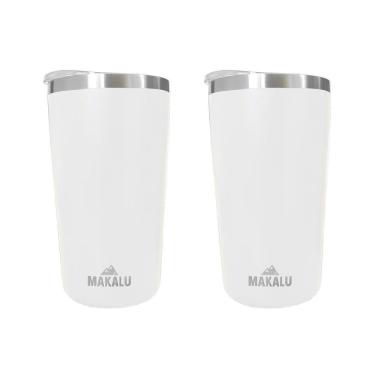 Imagem de Kit 2 Copos Térmicos Aço Inox 420ML Branco p/ Água Cerveja Café - Quente e Frio - Unica Unico