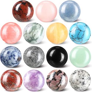 Imagem de Nuenen 15 peças de pedras preciosas esferográficas de cristais a granel de 25 mm esfera de cristal polido a granel multiestilo bola pedras preciosas coleção esfera bolso cristais palma para meditação equilíbrio Reiki
